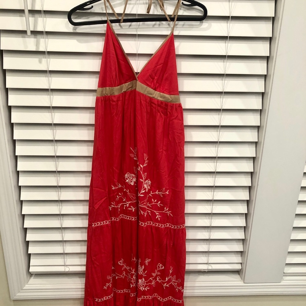 Coral Embroidered Deja Vu Dress Tie Strap